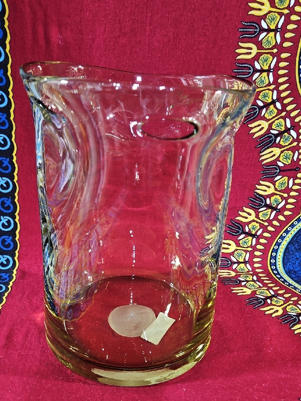 Handblown Dimpled Pinched Wavy Organic Form Large Clear Green Glass Vase